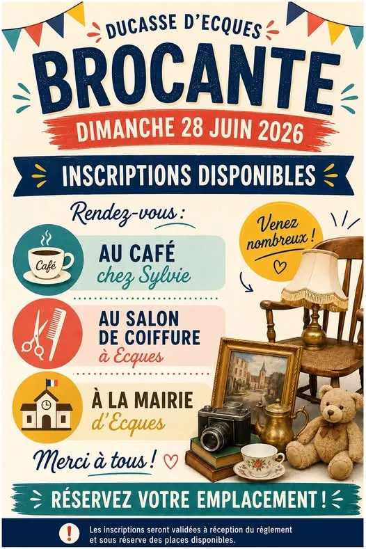 affiche pour la brocante d'Ecques le dimanche 28 juin 2026