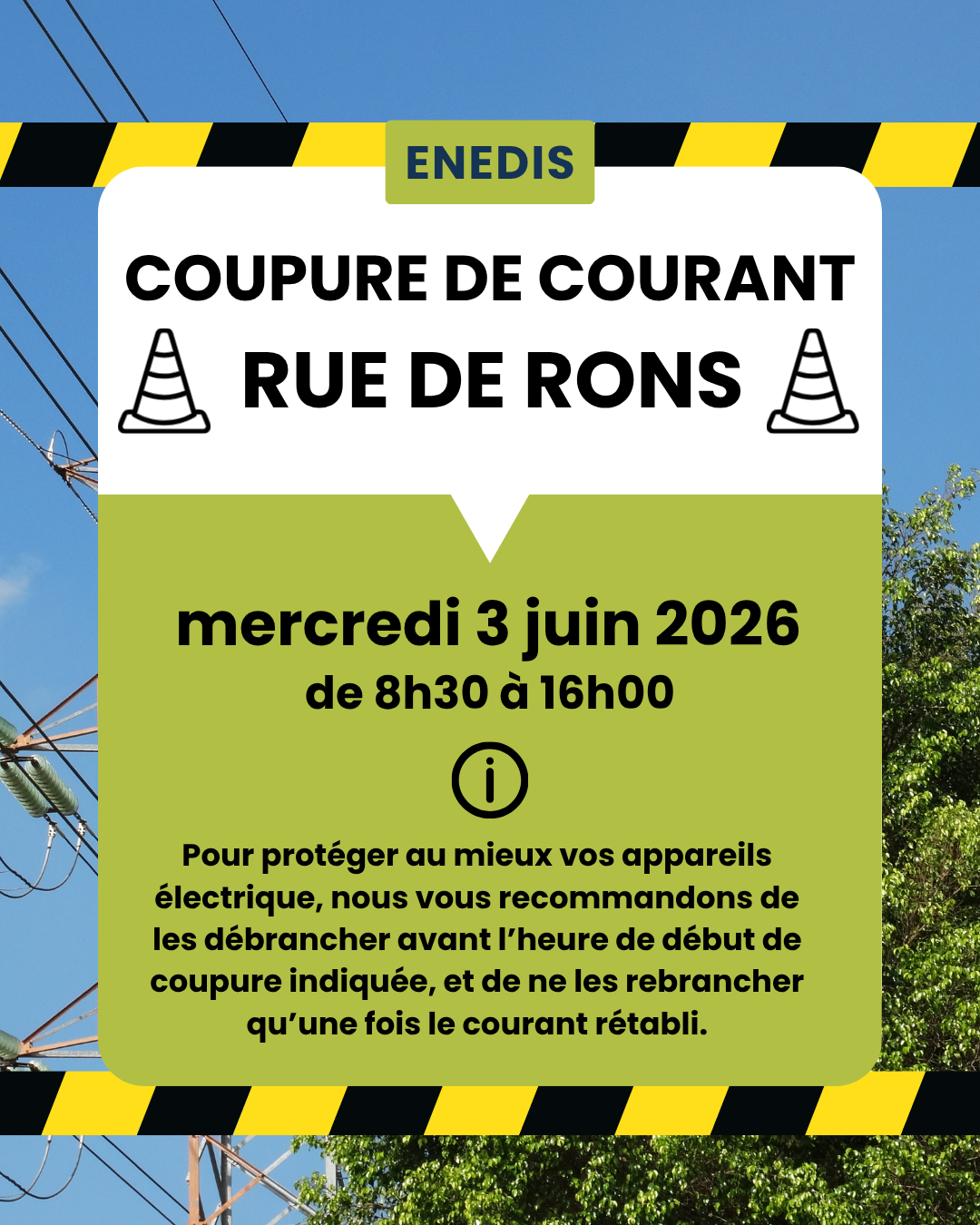 coupure de courant rue de Rons le mercredi 3 juin 2026