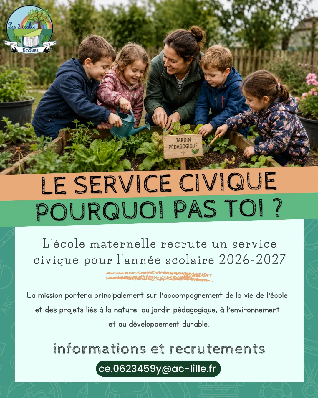 L'école maternelle recrute un service civique pour l'année scolaire 2026-2027