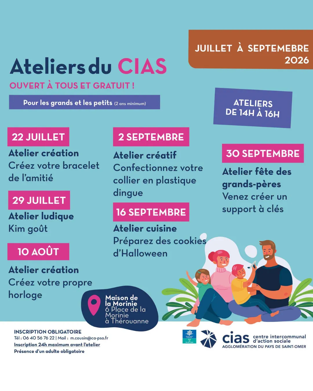 Le CIAS de l'Agglomération du Pays de Saint-Omer organise cet été et cette rentrée une série d'ateliers gratuits et ouverts à tous, à la Maison de la Morinie