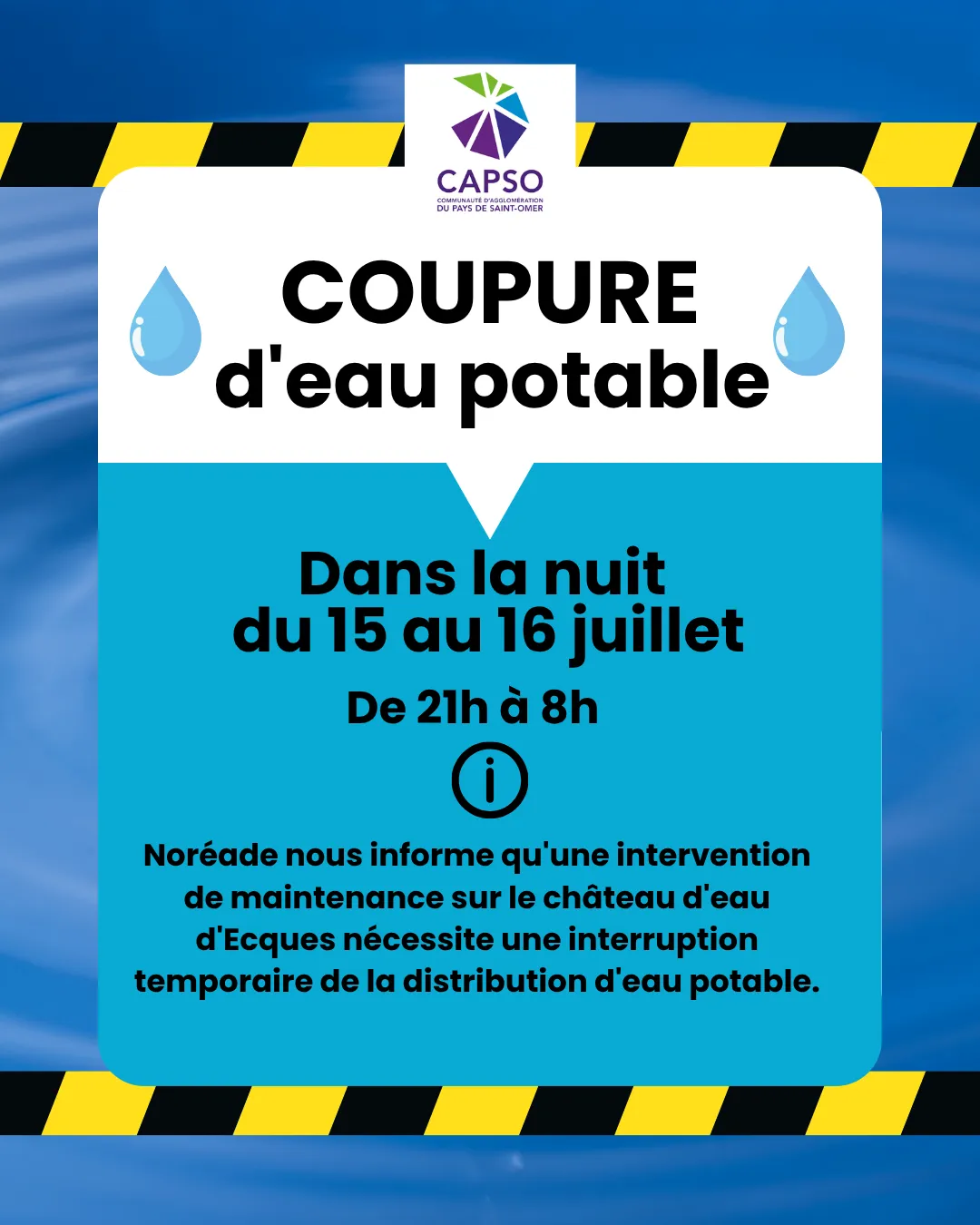 coupure d'eau à Ecques dans la nuit du 15 au 16 juillet 2026