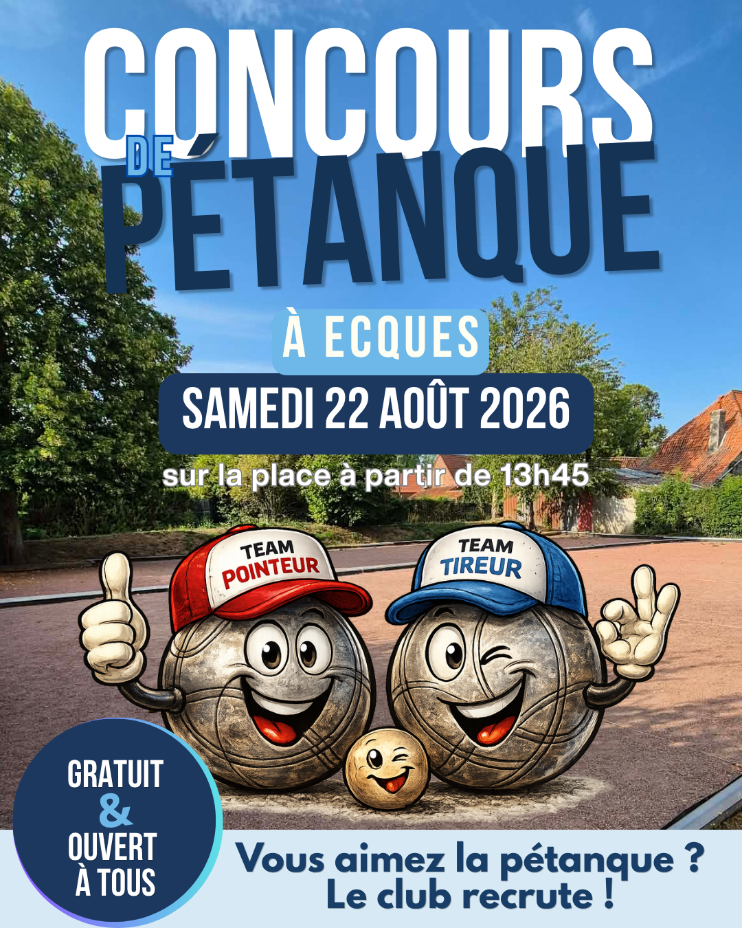 Concours de pétanque sur la place le 22 août 2026