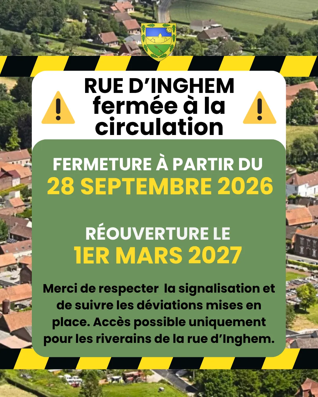 Rue d'Inghem fermée à la circulation du 28 septembre 2026 au 1er mars 2027