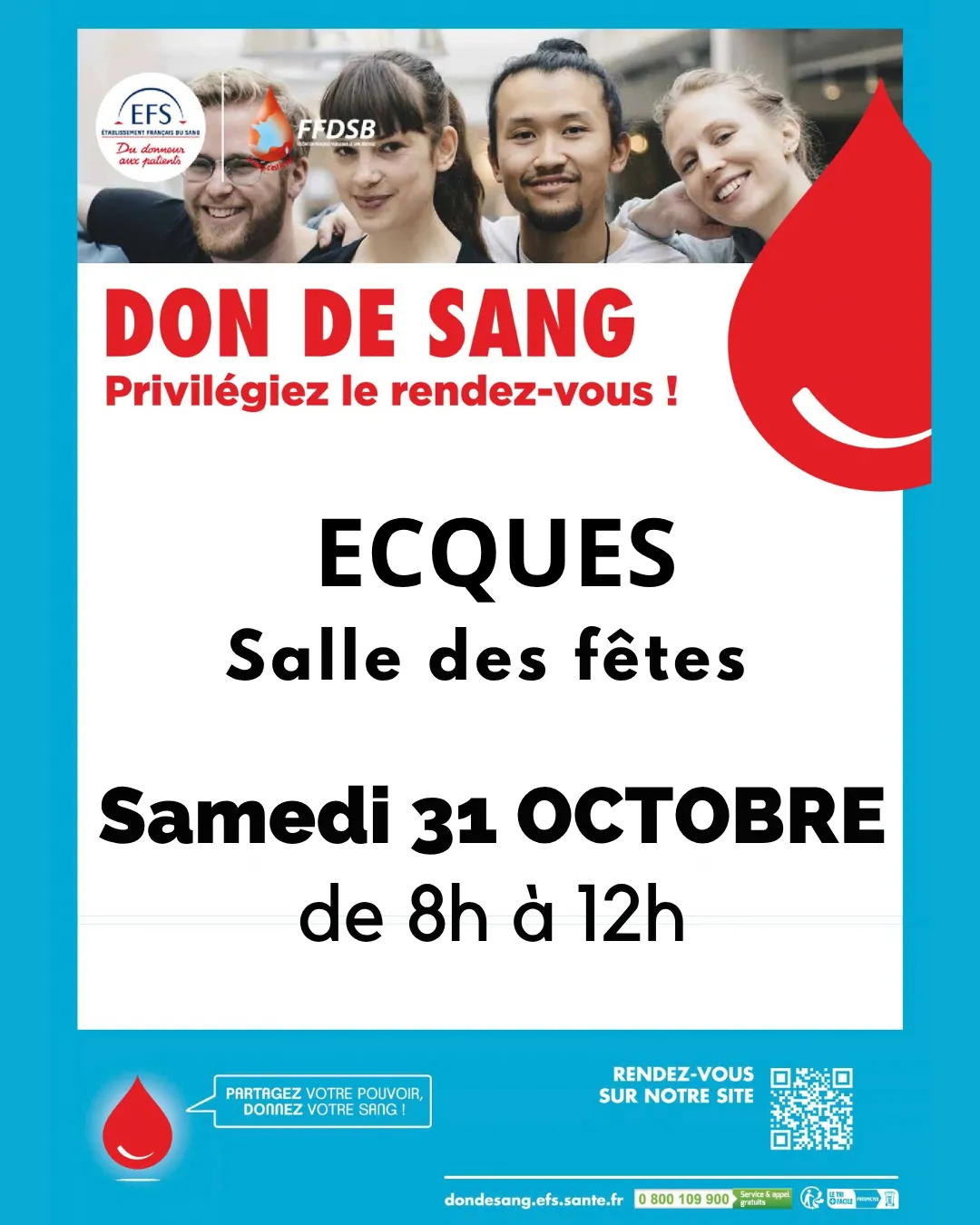 don du sang le samedi 31 octobre